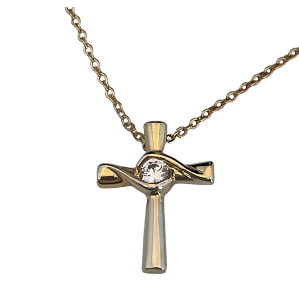 New Cross Pendant Necklace Crystal Accent Gold Tone - 9W
